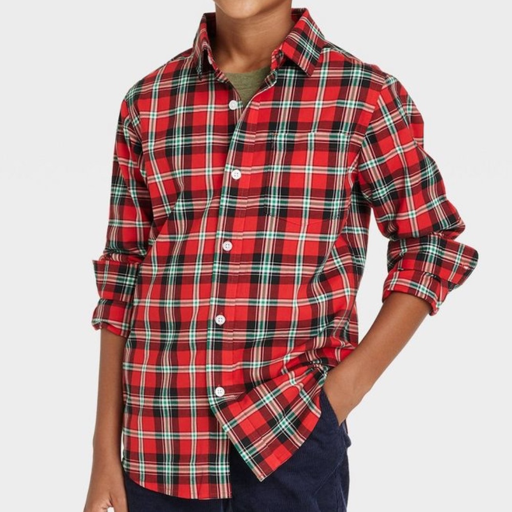 Cat & Jack Boys Button-Down Long Sleeve Woven Flannel Shirt